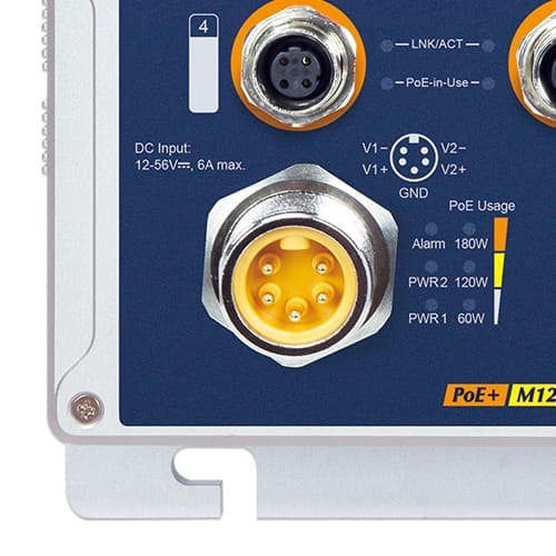 ISW-808PT-M12 — Industrial IP67 8-Port 10/100TX M12 802.3at PoE+ Switch, vista 4