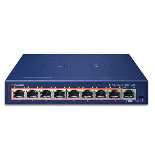 GSD-908HP — 8-Port 10/100/1000T 802.3at PoE + 1-Port Gigabit Desktop Switch, vista 2