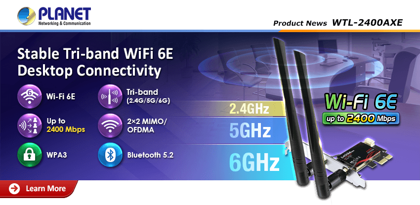 WTL-2400AXE — 802.11AX Wi-Fi 6E Tri-band Wireless PCI Express Adapter, vista 3