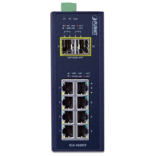IGS-1020TF — Industrial 8-Port 100/1000T + 2 1000X SFP Ethernet Switch, vista 2