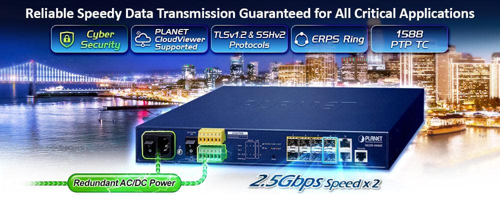 MGSD-10080F — 6-Port 100/1000X SFP + 2-Port 1G/2.5G SFP + 2-Port 10/100/1000T Managed Metro Ethernet Switch, vista 3