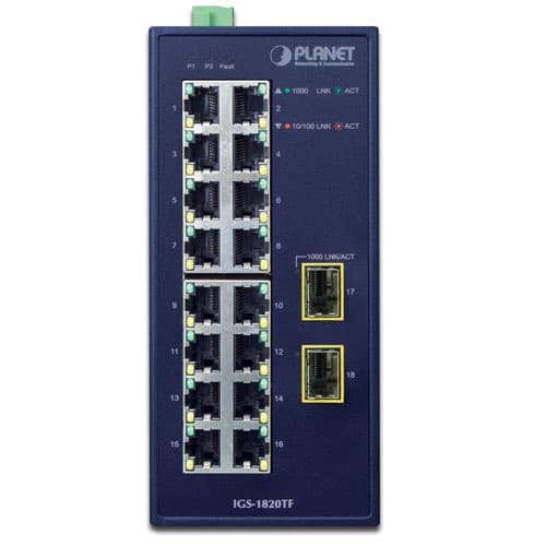 IGS-1820TF — Industrial 16-Port 10/100/1000T + 2-Port 1000X SFP Ethernet Switch, vista 2