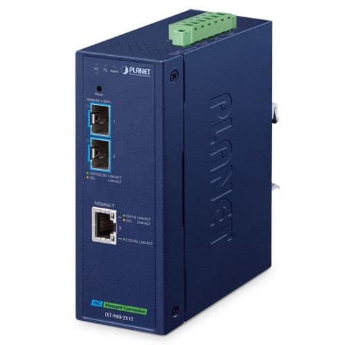 IXT-900-2X1T — Industrial 2-Port 10GBASE-X SFP+ + 1-Port 10GBASE-T Managed Media Converter