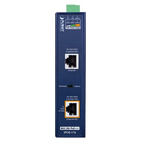 IPOE-176 — Industrial Single-Port 10Gbps 802.3bt PoE++ Injector, vista 2