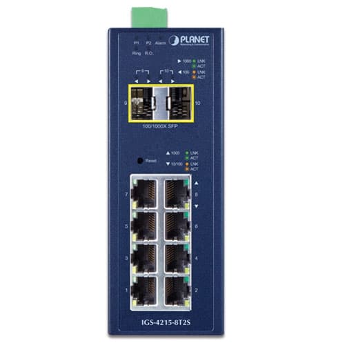 IGS-4215-8T2S — Industrial L2/L4 8-Port 10/100/1000T + 2-Port 100/1000X SFP Managed Switch, vista 2