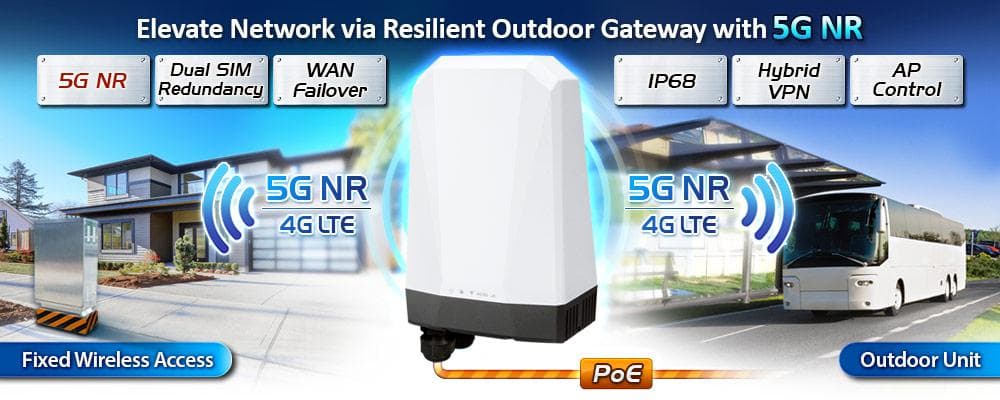 FWA-2100-NR — Industrial 5G NR Outdoor Unit (ODU) with 1-port Gigabit PoE PD, vista 5