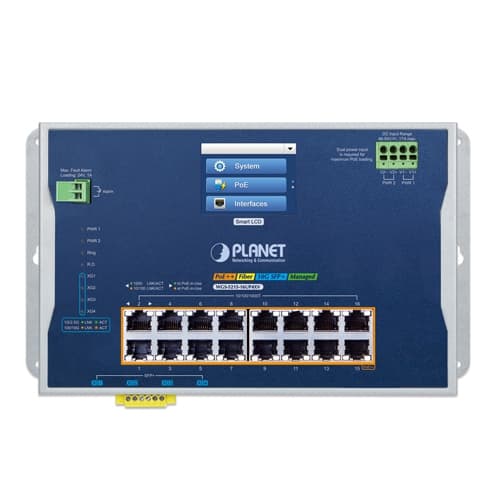WGS-5215-16UP4XV — Industrial L2+ 16-Port 10/100/1000T 802.3bt PoE + 4-Port 10G SFP+ Wall-mount Managed Ethernet Switch with LCD Touch Screen, vista 2