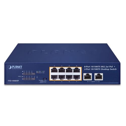 FSD-1008HP — 8-Port 10/100TX 802.3at PoE + 2-Port 10/100TX Desktop Switch, vista 2