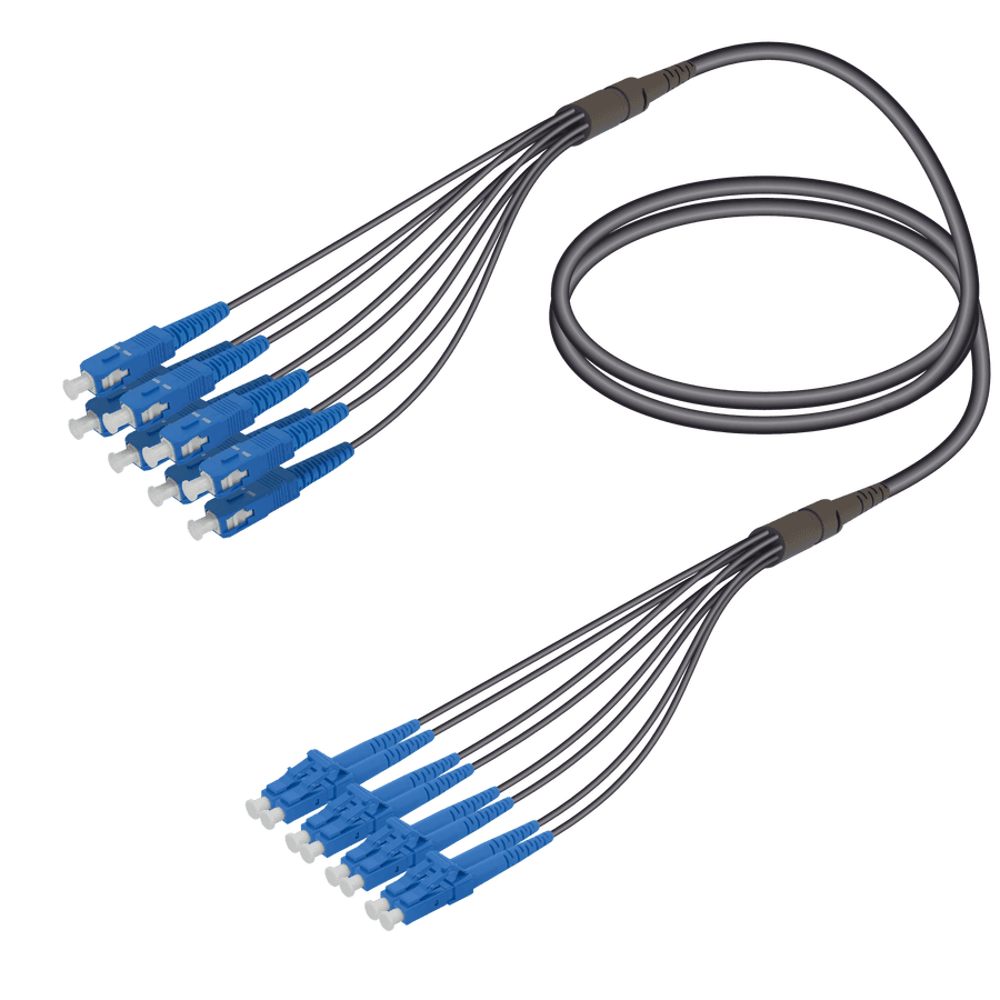 SC/UPC-LC/UPC | 8 Fibers Universal Fanout | Single Mode G657.A2 | 4.8/1.8mm