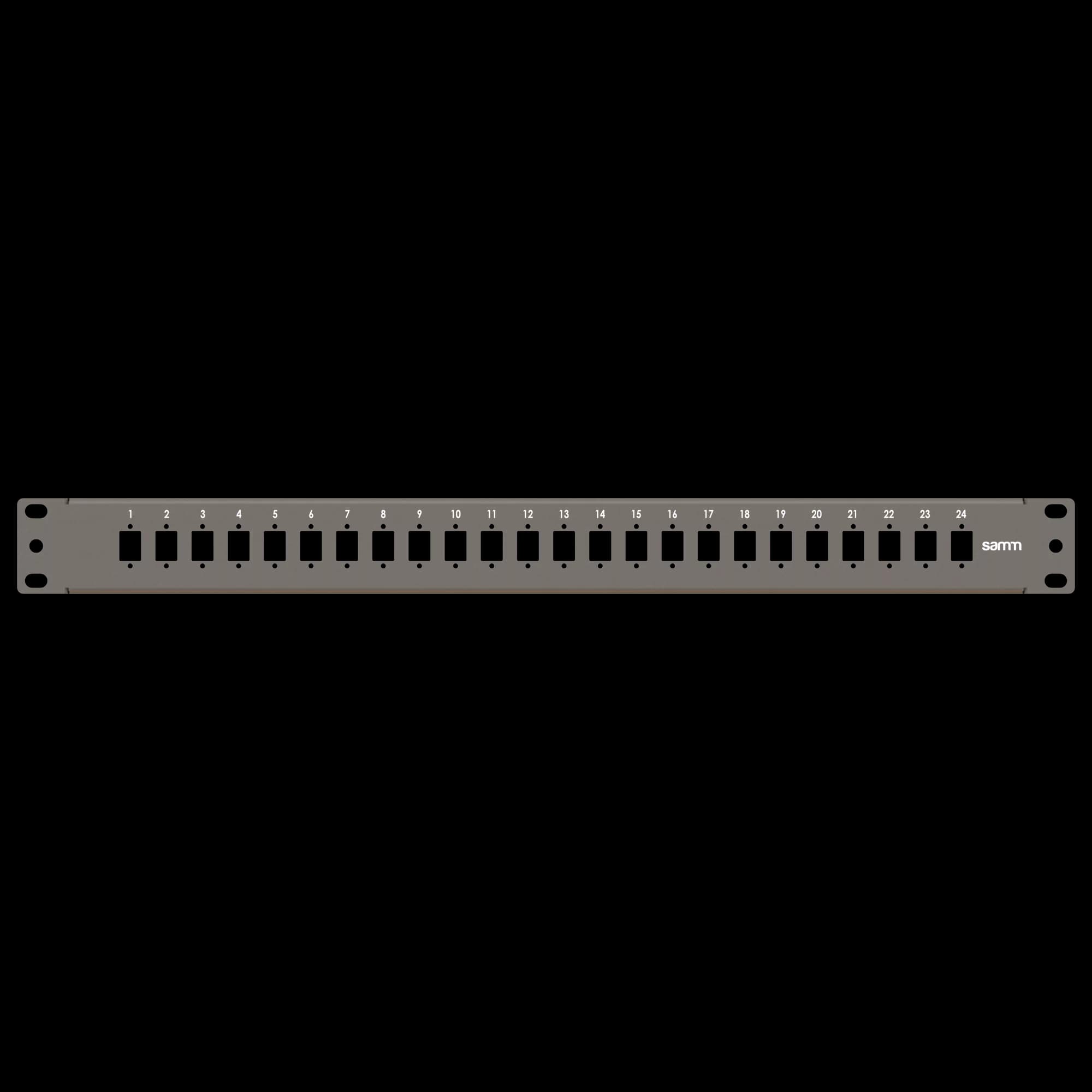 19” 1U, FP3 24 Simplex, Front Panel Frame for Fiber Adapters, Empty, Black, vista 2