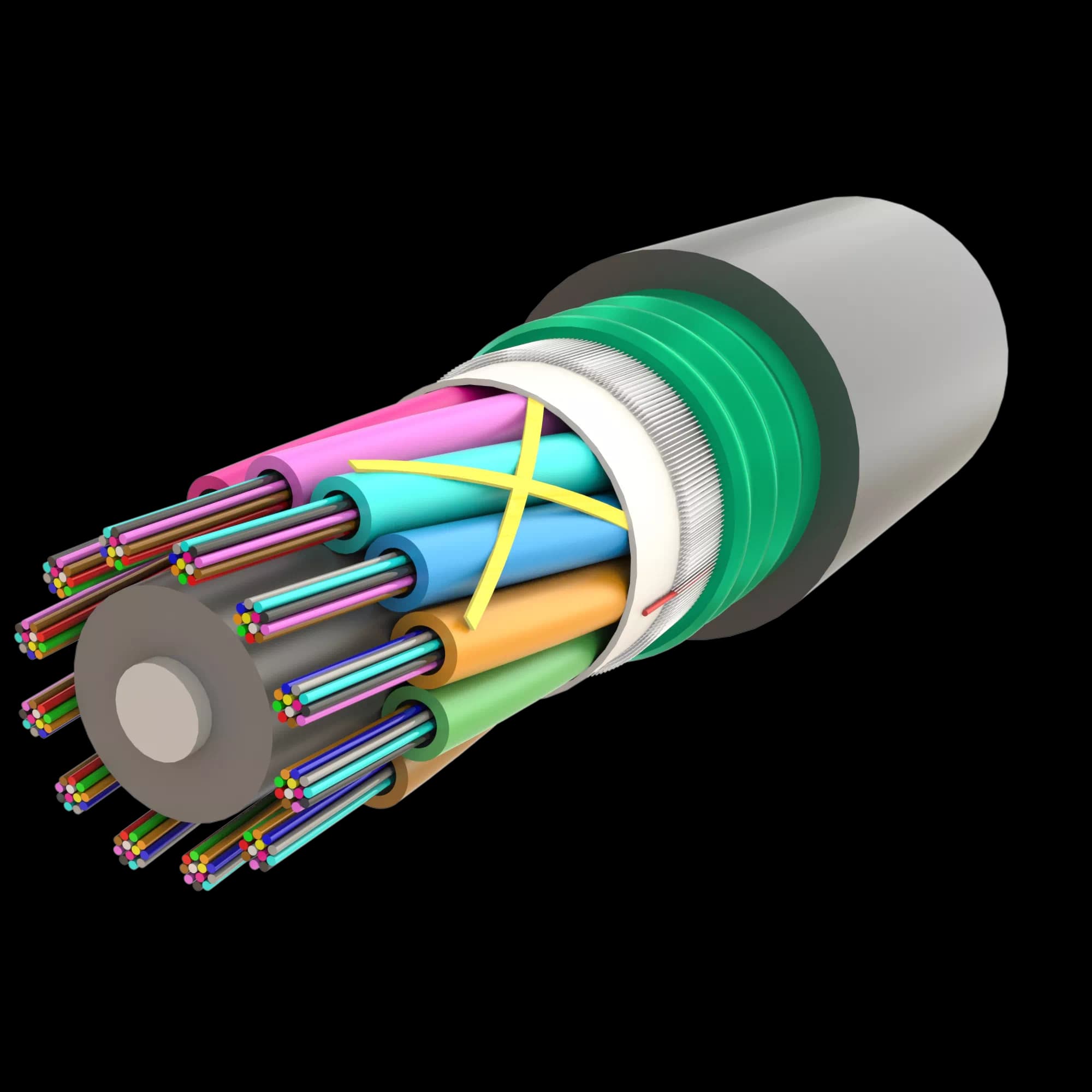 Steel Armoured Multi Loose Tube Fiber Optic Cable | Gel-Filled Dry Core | AT-D1Q(ZN-GY)(SR)2Y | Up to 144F