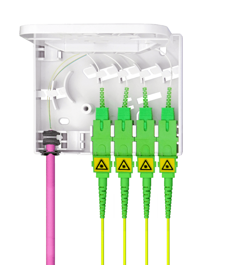 Indoor Termination Box | 4 Patch 4 Fibers 4 Ports | Compact Design, vista 2