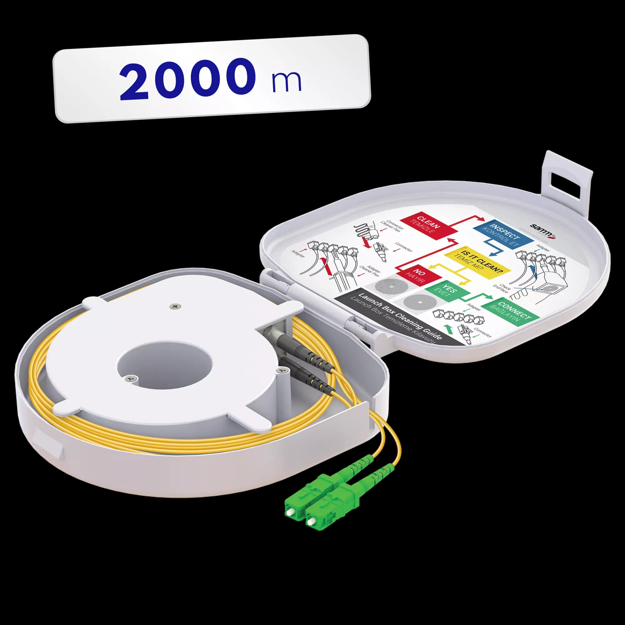Through Type Fiber Optic OTDR Launch Box | Single Mode G657.A2 | SC APC/SC APC | 2000 meters