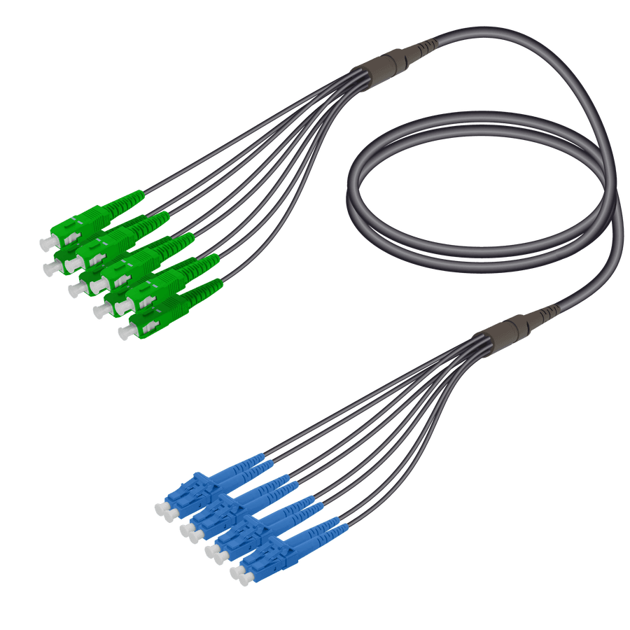 SC/APC-LC/UPC | 8 Fibers Universal Fanout | Single Mode G657.A2 | 4.8/1.8mm