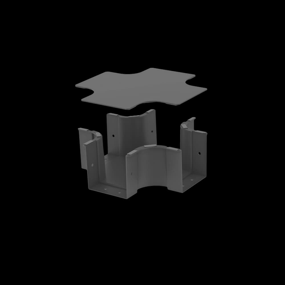 Raceways | 4 Way Cross Connection 100mm | W/ Cover, vista 4