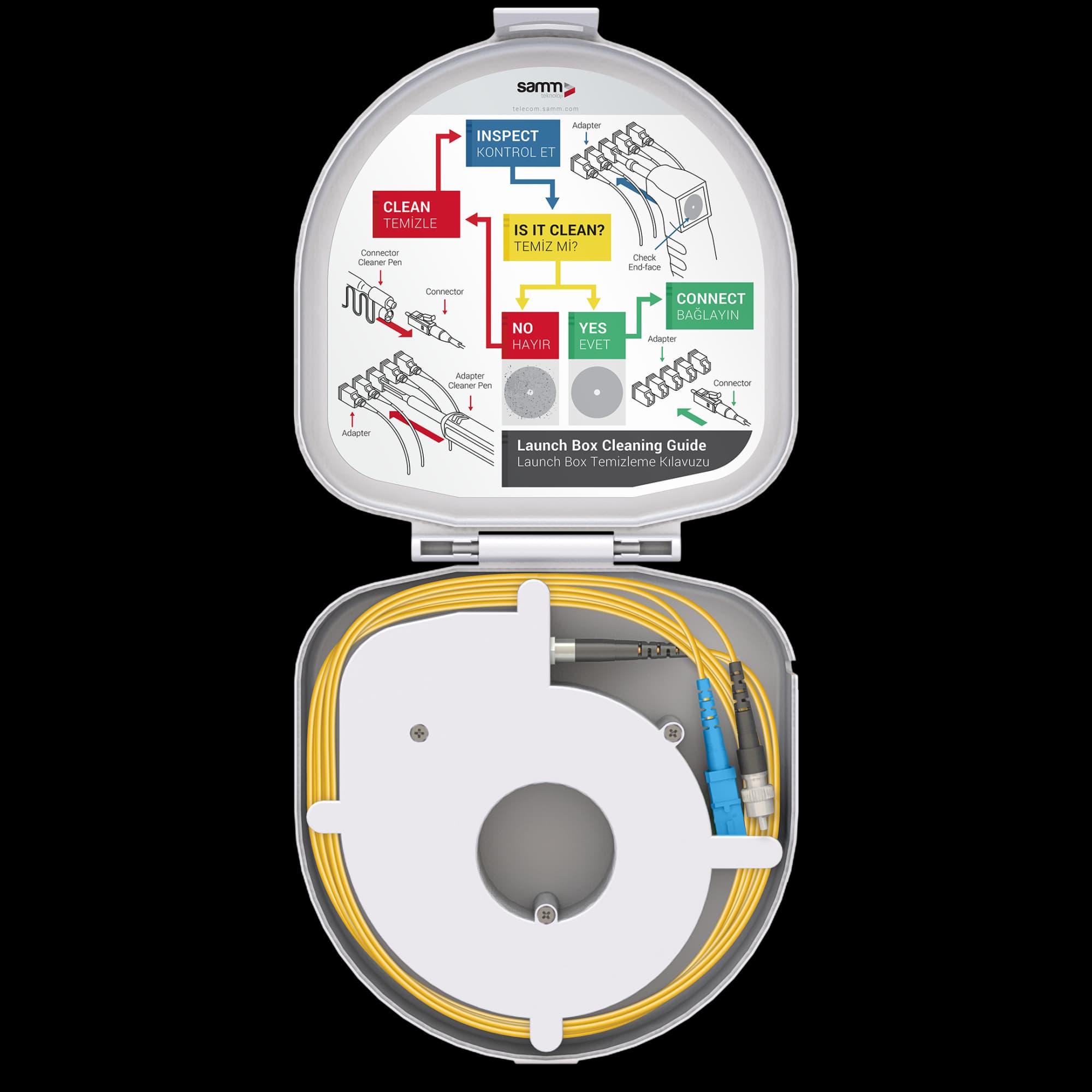 Through Type Fiber Optic OTDR Launch Box | Single Mode G657.A2 | SC UPC/FC UPC | 1000 meters, vista 2