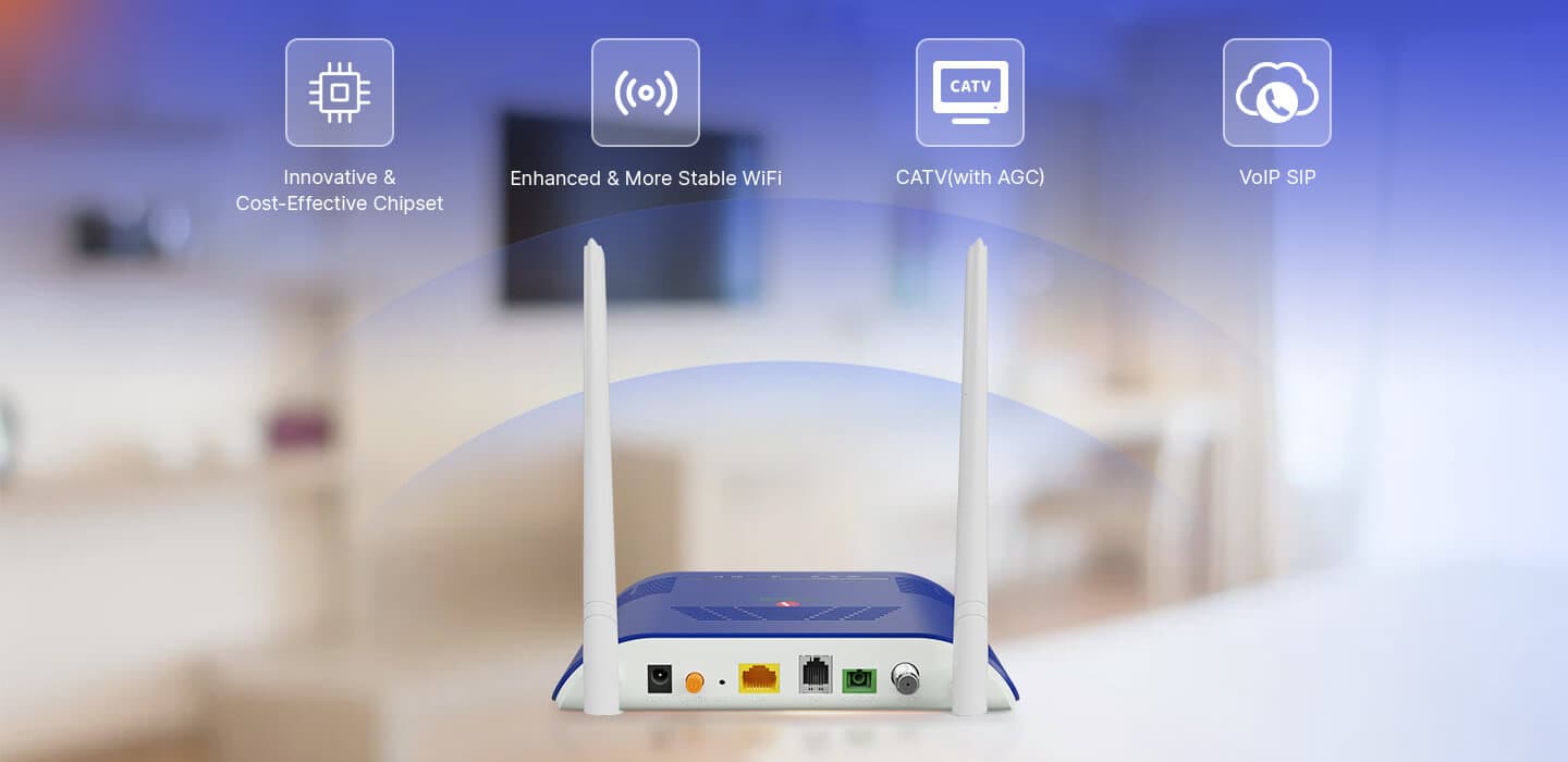 HG322WT — 1XPON+1GE+1POTS+Wi-Fi 4+CATV HGU ONT, vista 4