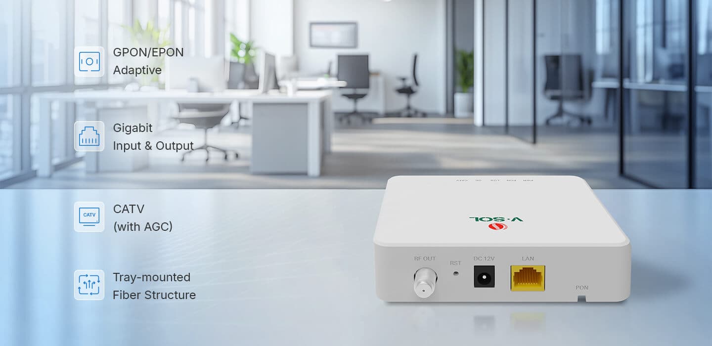 V2801T — XPON+1GE+CATV ONT, vista 5