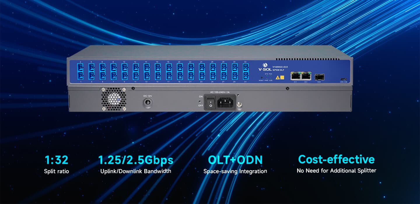 V1600GS-O32 — Single PON with 1×32 Splitter GPON OLT, vista 5
