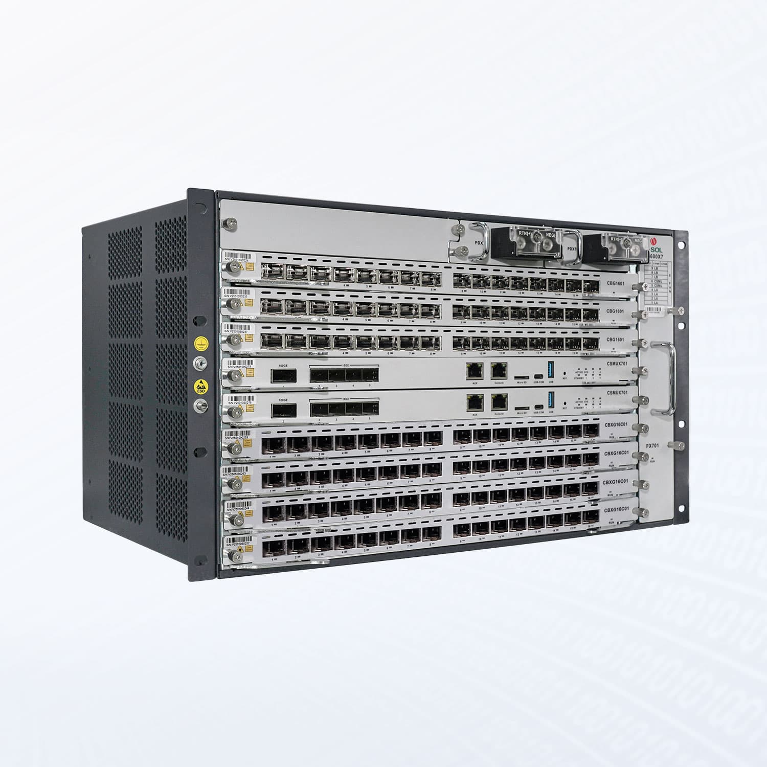 V5600X7 — Chasis combinado GPON/XGS-PON de 7 ranuras OLT, vista 2