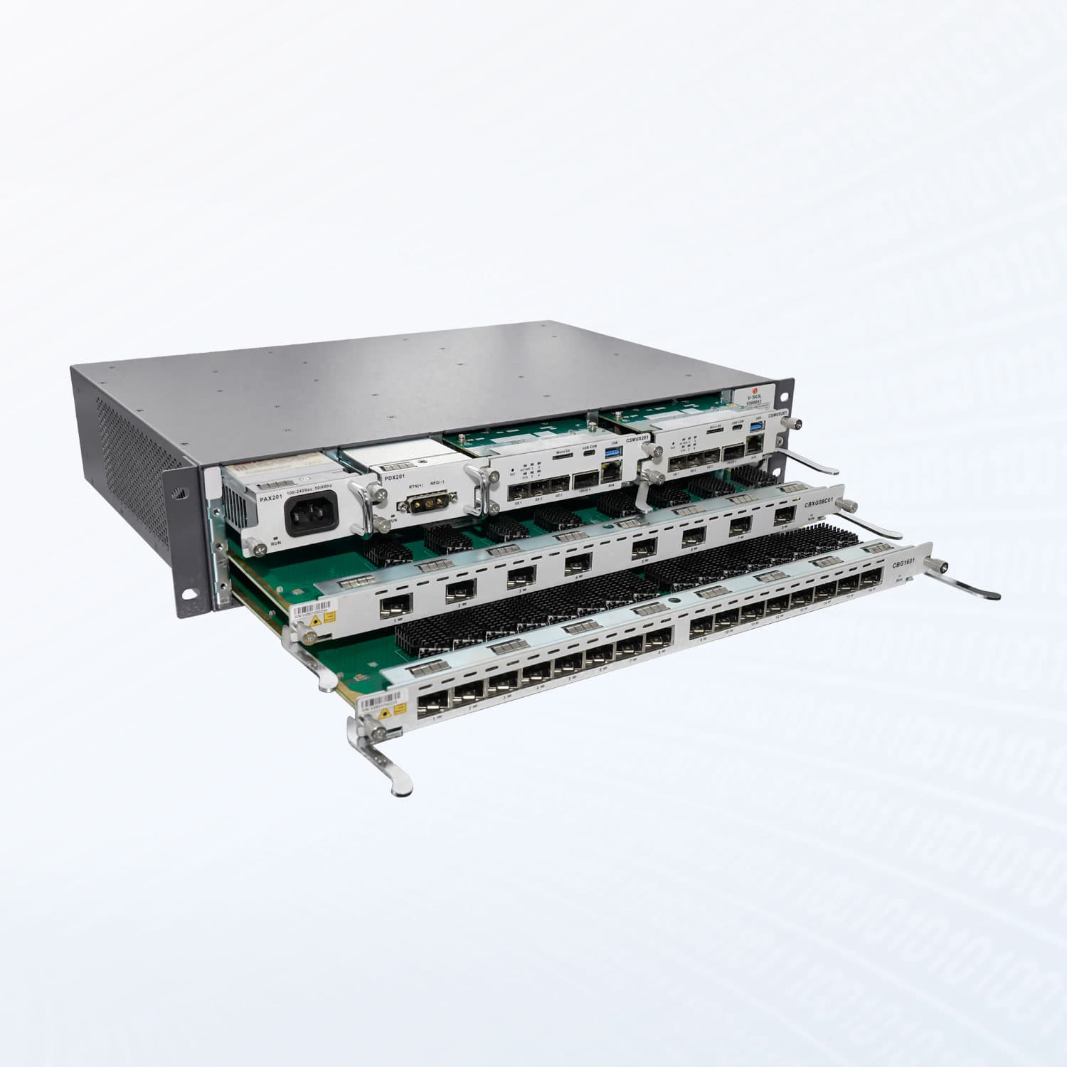 V5600X2 — Chasis combinado GPON/XGS-PON de 2 ranuras OLT, vista 4
