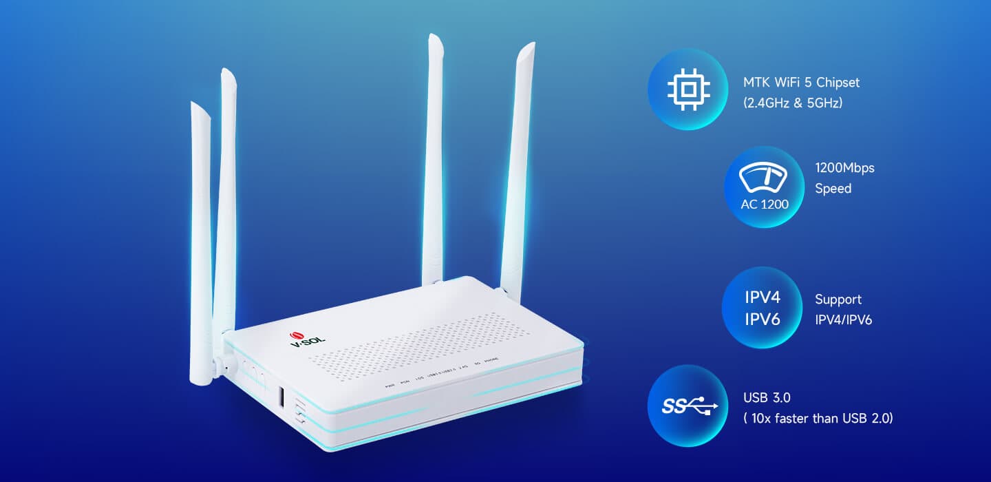 V2804AC-Z — 1XPON+1GE(WAN/LAN1)+3GE(LAN)+Wi-Fi 5+1USB ONT, vista 5