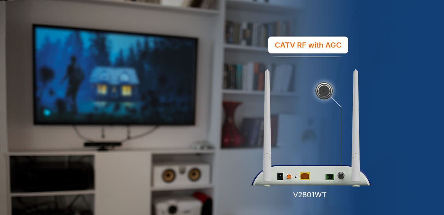V2801WT — 1XPON+1GE+Wi-Fi 4+CATV HGU ONT, vista 5