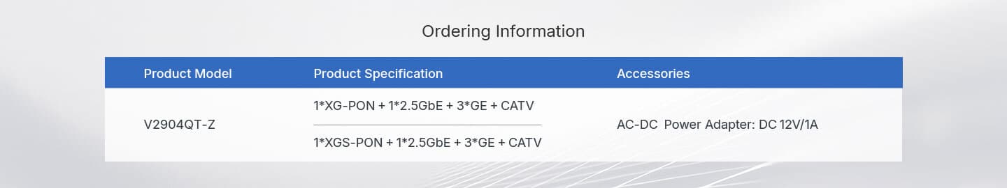 V2904QT-Z — 10G PON+2.5GbE+3GE+CATV SFU ONU, vista 13