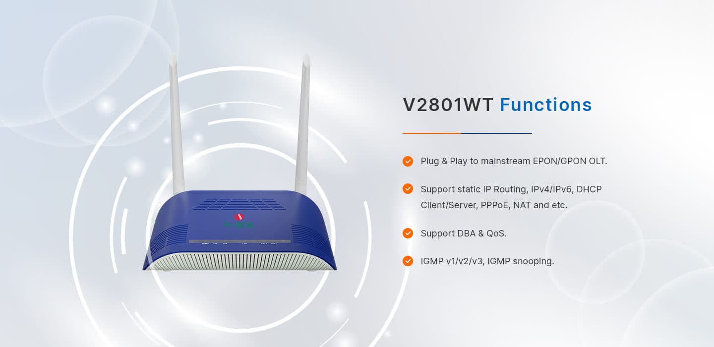 V2801WT — 1XPON+1GE+Wi-Fi 4+CATV HGU ONT, vista 6