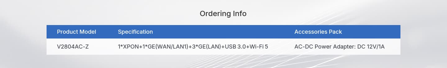 V2804AC-Z — 1XPON+1GE(WAN/LAN1)+3GE(LAN)+Wi-Fi 5+1USB ONT, vista 9