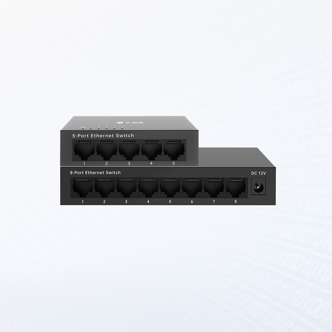 V1500-5F(G)-R, V1500-8F(G)-R — Switch Ethernet no Gestionado de la Serie V1500 (Rápido/Gigabit), vista 4