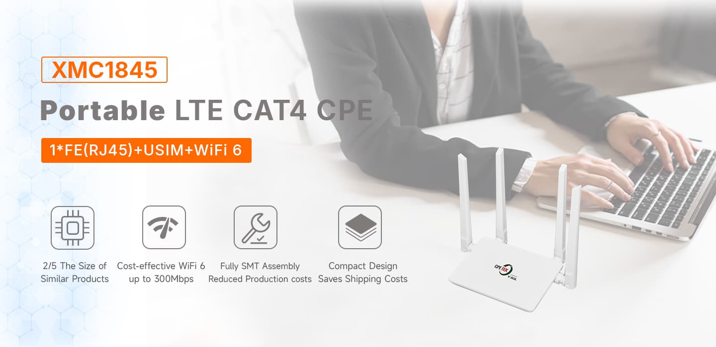 XMC1845 — Compact LTE CAT4 CPE, vista 3